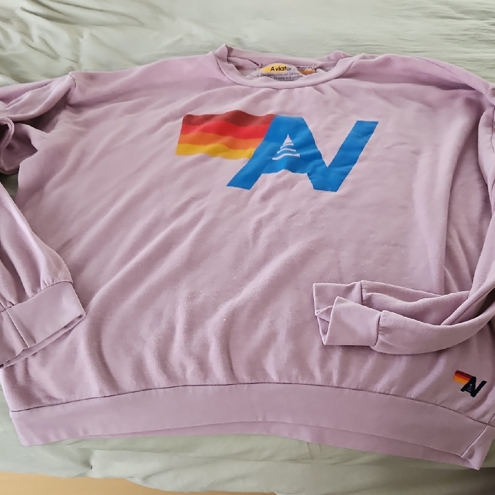 Aviator Nation Purple Sweatshirt with Rainbow Logo